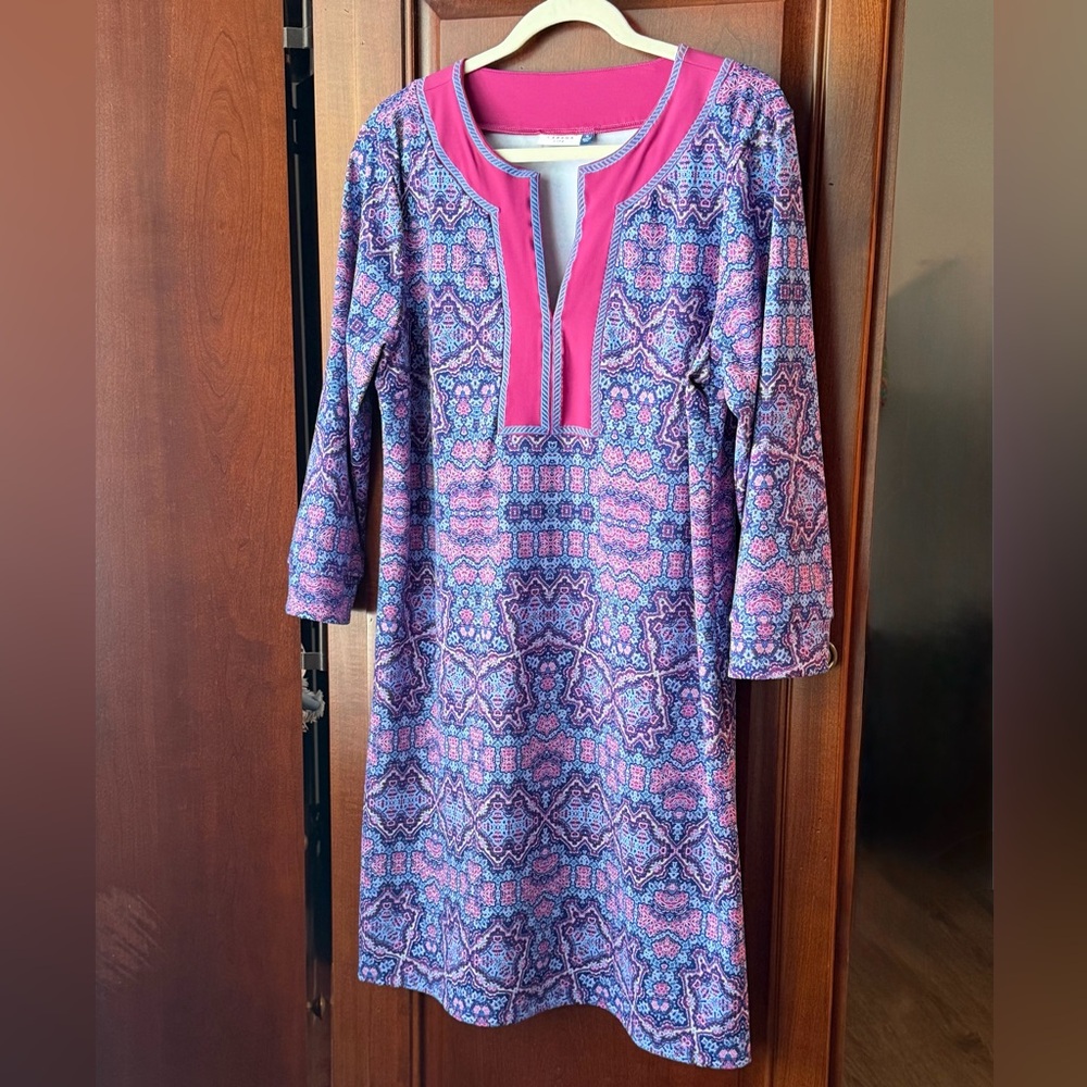 Cabana Life Pink & Blue Printed Long Sleeve Tunic Dress UPF 50
